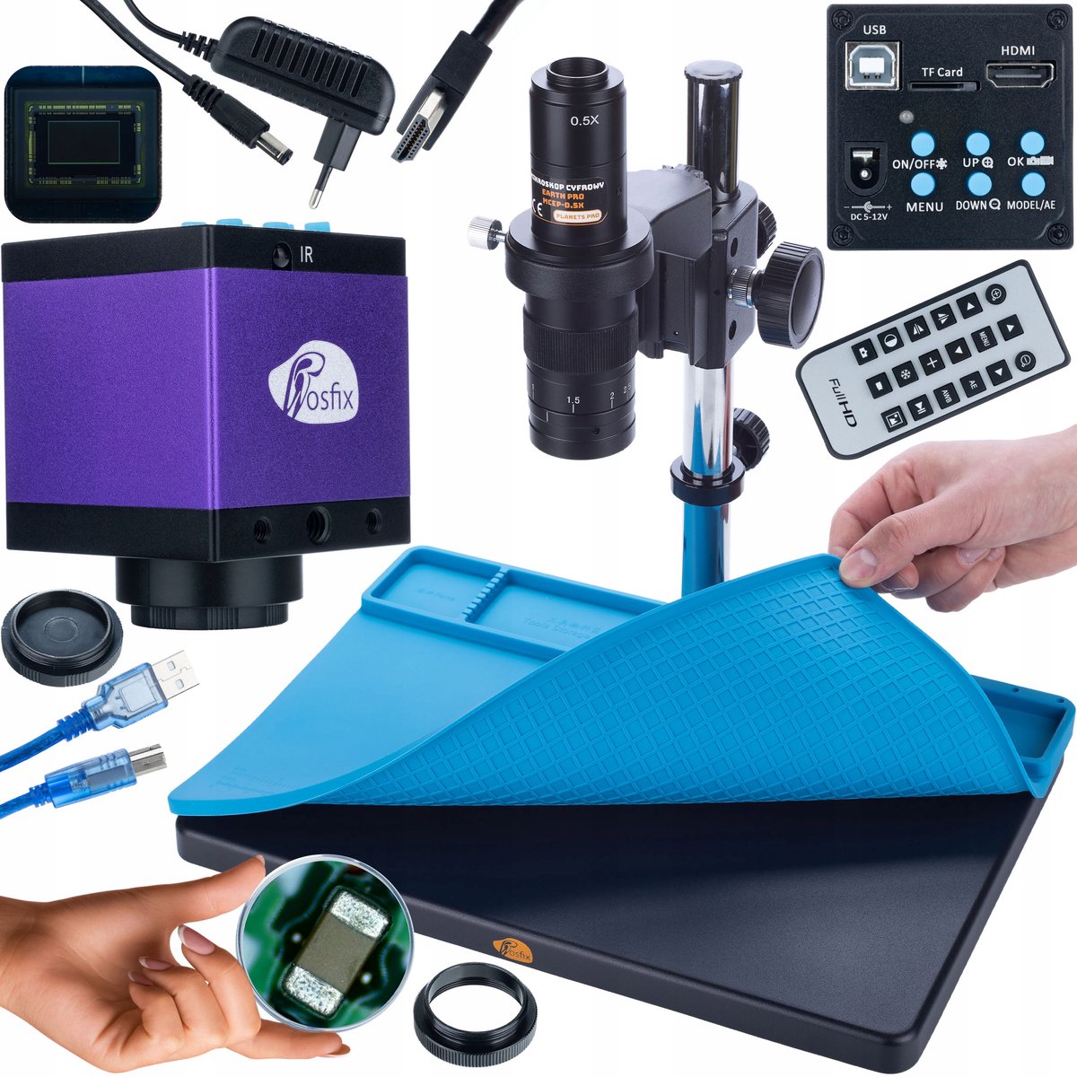 Rosfix Digitale Microscoop Set Earth Pro MCEP-0.5X - Tucana KMTP-HDMI-USBI, Silicondoek 380x260mm