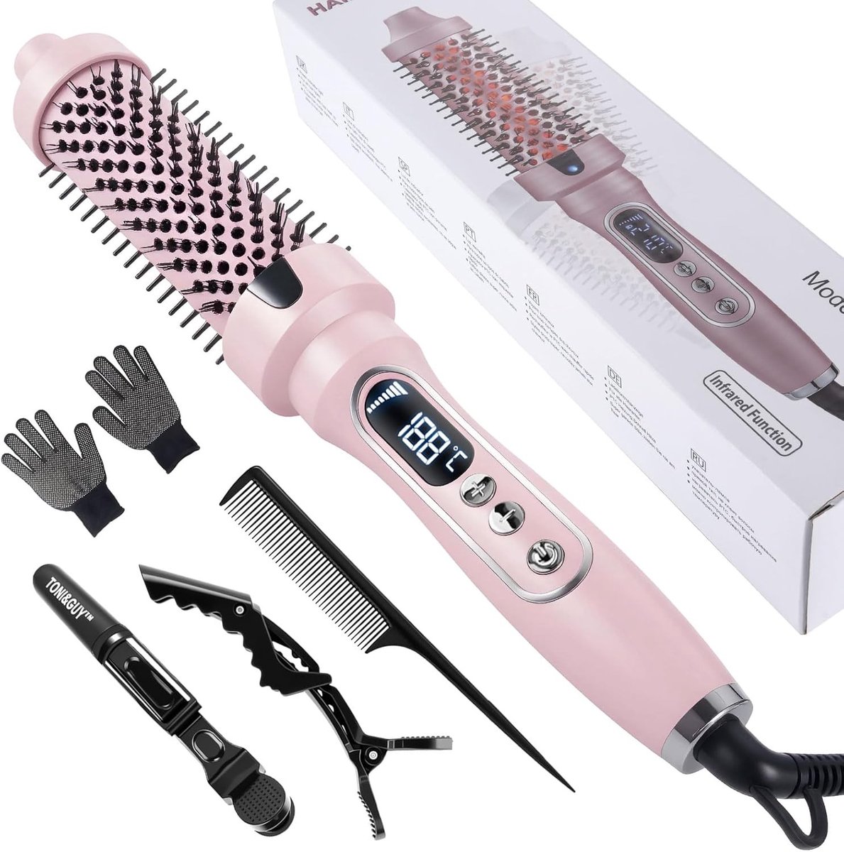 Verwarmingsborstel - Roze - 1 x 1 x 1 cm - 3-in-1 Thermische Borstel met LCD en 5 Temperatuurinstellingen - Voor Dames