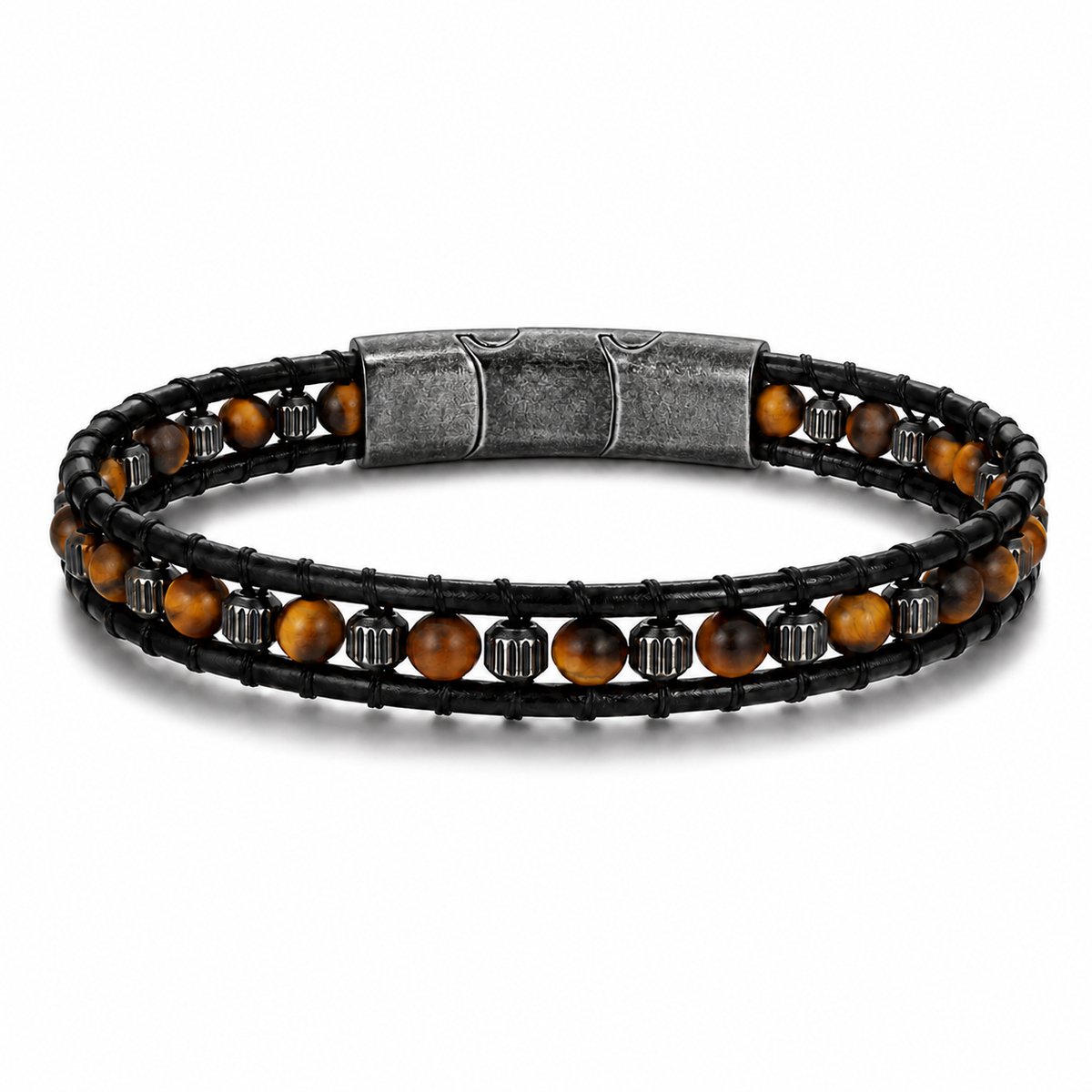 Frank 1967 7FB-0878 Heren Leren Armband – Mat Tijgeroog – Vintage – 21 cm