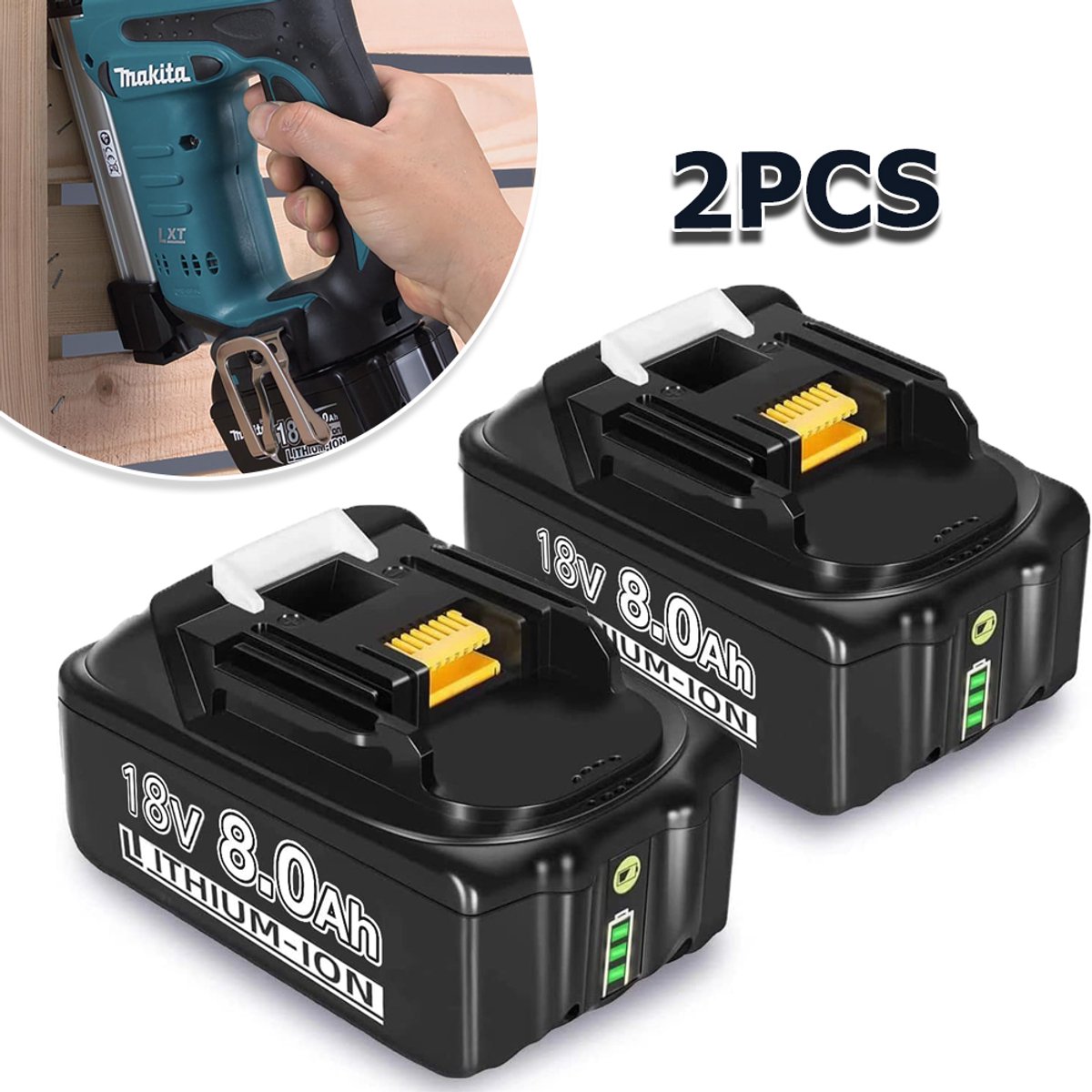 8000mAh 18V Li-Ion Accu Voor Makita BL1850 BL1850B BL1860 BL1860B BL1840 BL1830 - LED-Stroomindicator Geen Geheugeneffect - Zwart