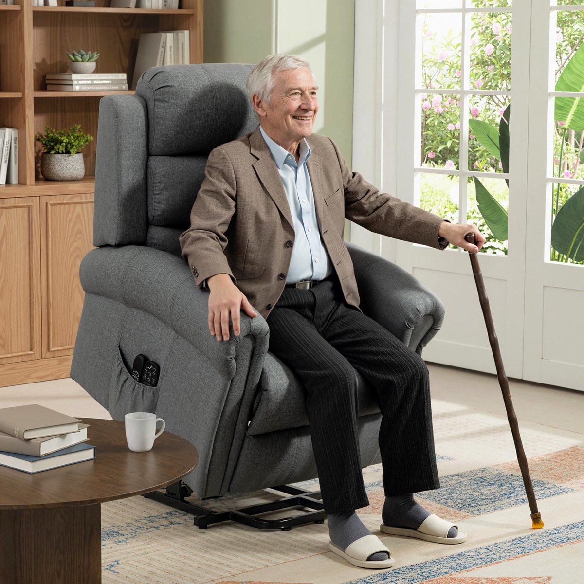 HOMCOM Sta-op Fauteuil met Massage en Verwarming - Relaxstoel - Tv-fauteuil - Ligstoel - Grijs – foto 7