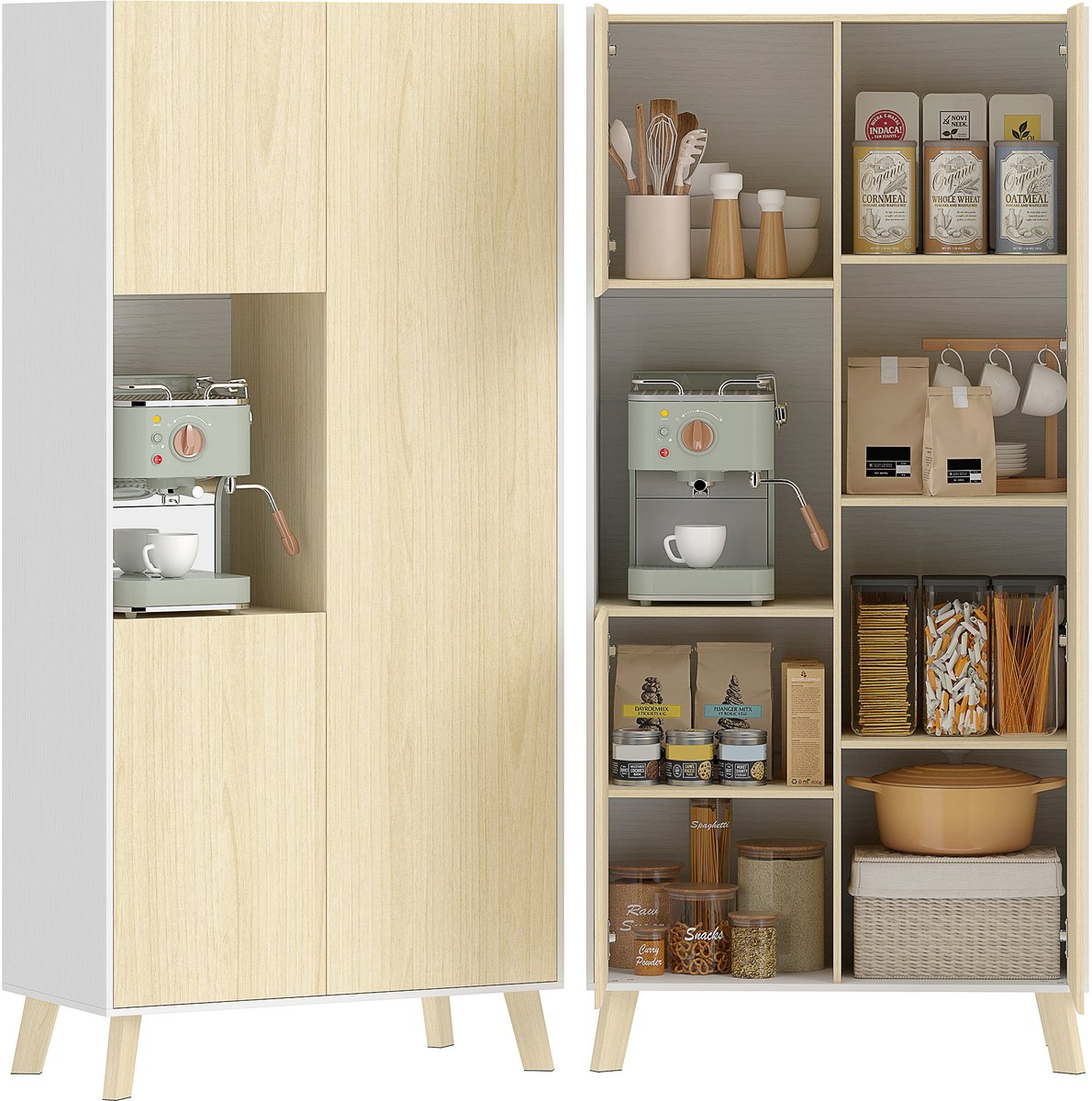 Keukenkast van 170 cm - moderne kast met open vakken - verstelbare planken - natuurlijke houtlook