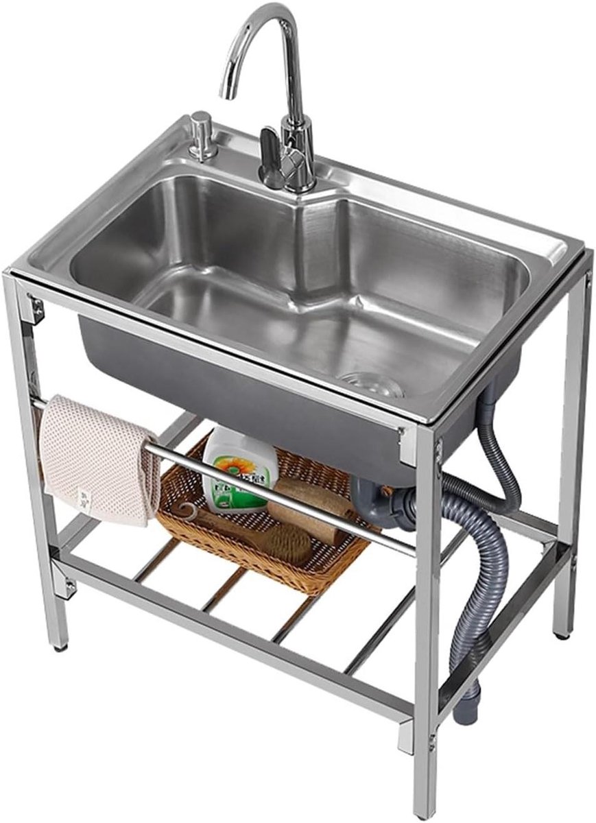 Spoelbak Keuken - Wastafel Bar - Afwas Doen - Met Opbergplanken - 71x47x75cm - Geborsteld Staal