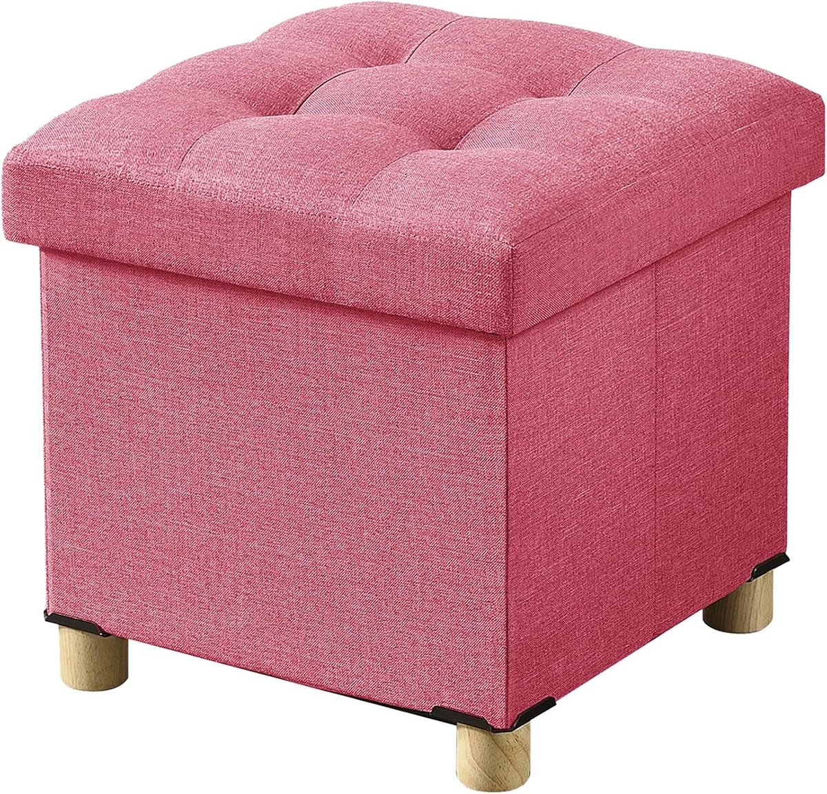 Opvouwbare Opbergpoef - Voetenbank met opbergruimte - Woonkamer Organiseren - Stevige houten poten - 38 x 38 x 38 cm