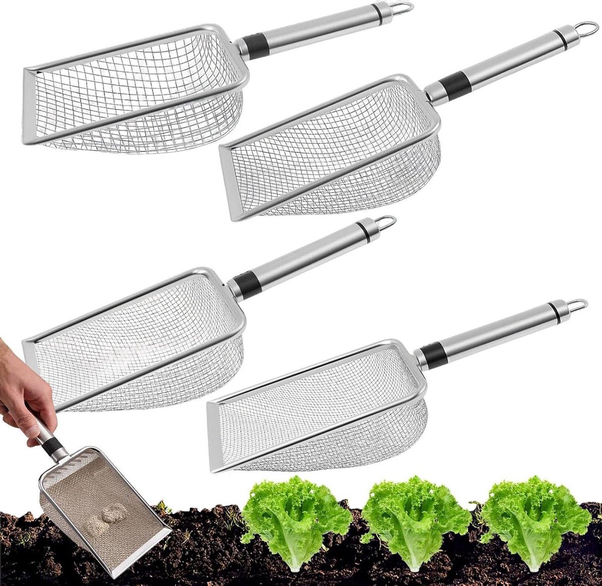 Compostzeef Roestvrijstaal - Grondzeef Tuin - Aarde Zeven - Vervormingsbestendige Constructie - 29x12x8 cm - Zilver