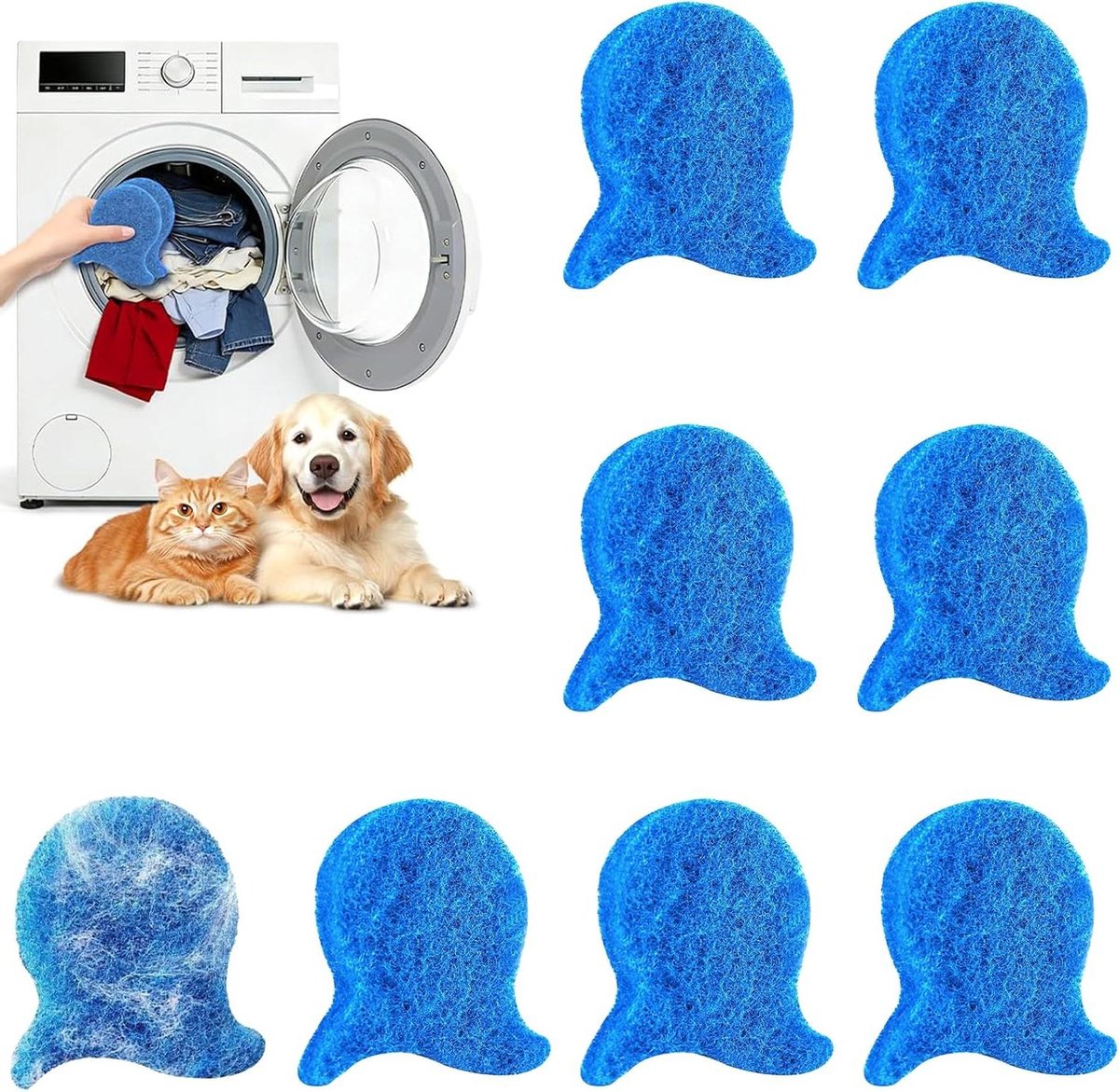 Haarverwijderaar Wasmachine - Wasmachine Ballen - Kleding Reinigen - Absorbeert Dierenhaar - 8 Stuks - Blauw