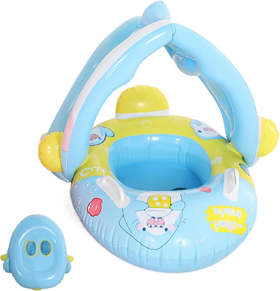 Baby Zwembad Ring - Peuter Zwemvlot Zonnescherm - Veilig Zwemmen - Aanpasbaar Zwemmaatje - 55x70x70cm - Blauw