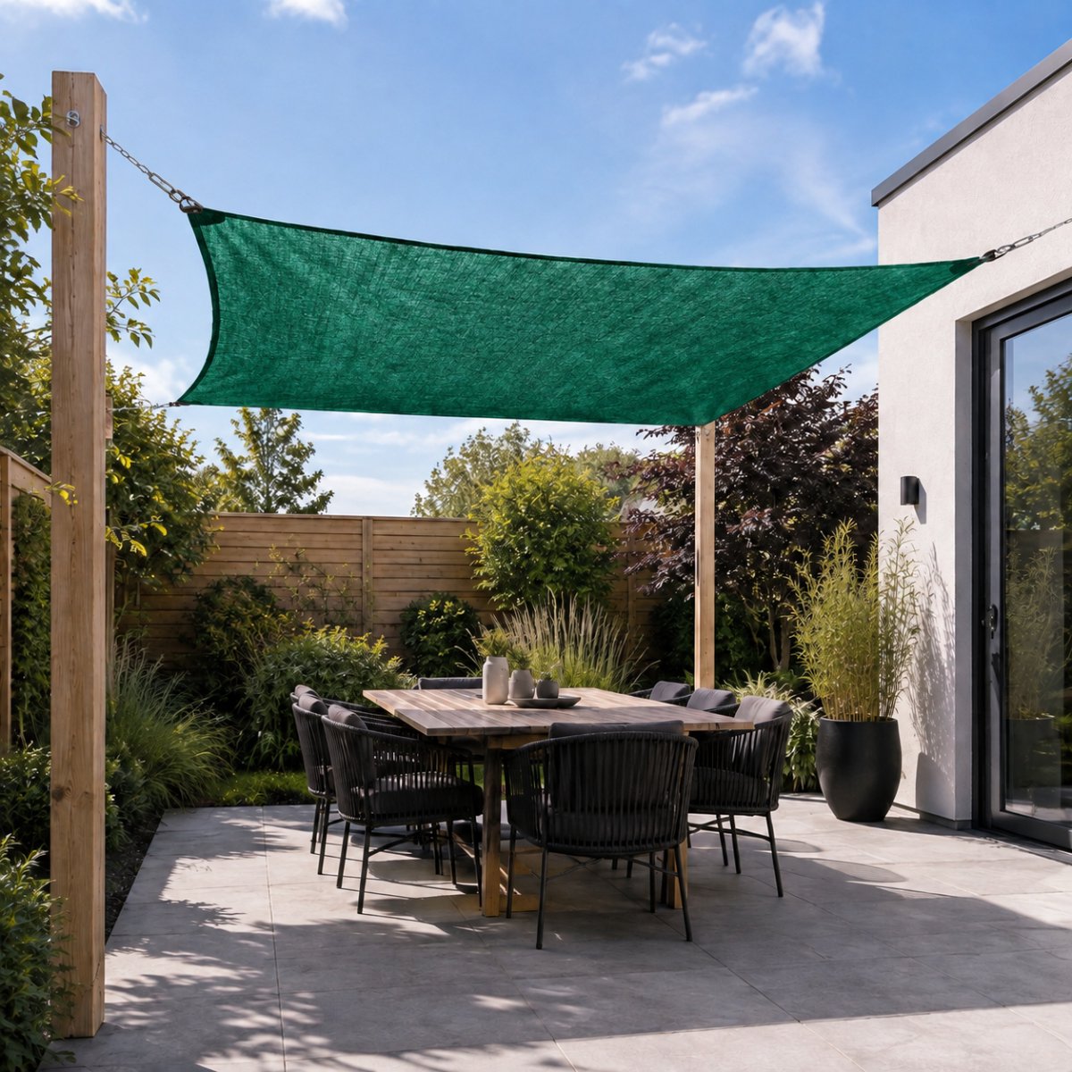 TuinChamp Schaduwdoek hdpe green 4x4m - Waterdoorlatend - Vierkant - Zonnescherm balkon - Zonnescherm doek - Tuin zonnescherm