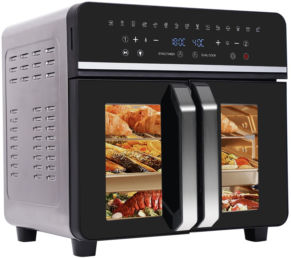 AALVERO - Airfryer - Heteluchtfriteuse - 2 Zones - 23L - 2200w - LED-touchscreen - 15 Programma - RVS - Receptenboek - Zwart