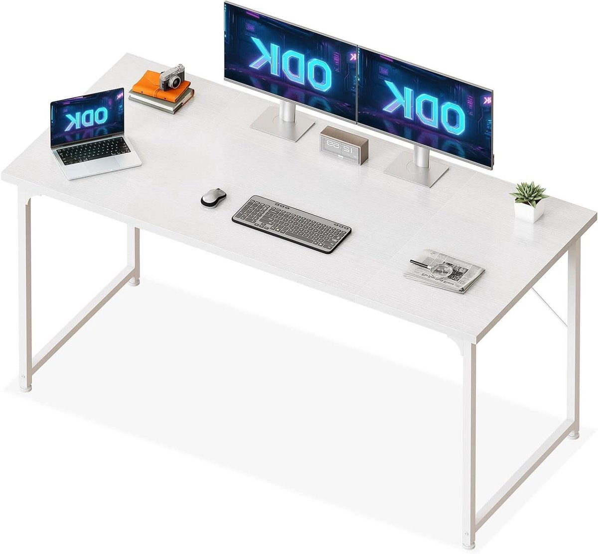 Bureau voor Werk - Bureau Tafel - Thuiswerken Kantoor - Robuust Metalen Frame - 160x55cm - Wit