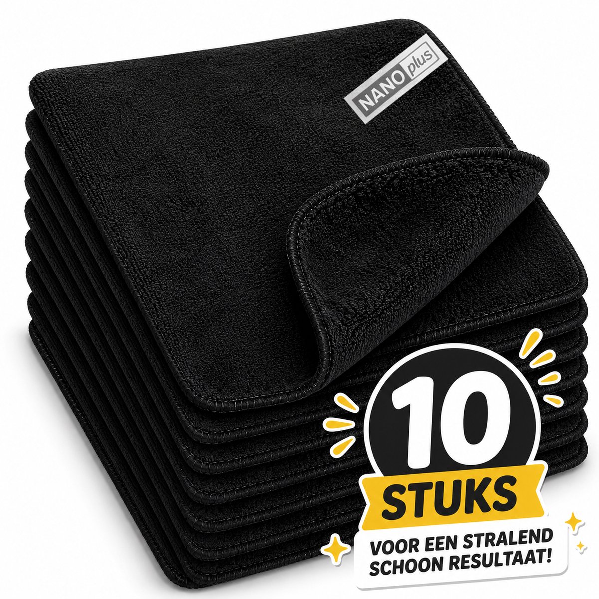 NanoPlus Vaatdoek 10 Stuks Zwart 36x31 cm – Nanovezel Schoonmaakdoek voor Keuken, Glas & RVS