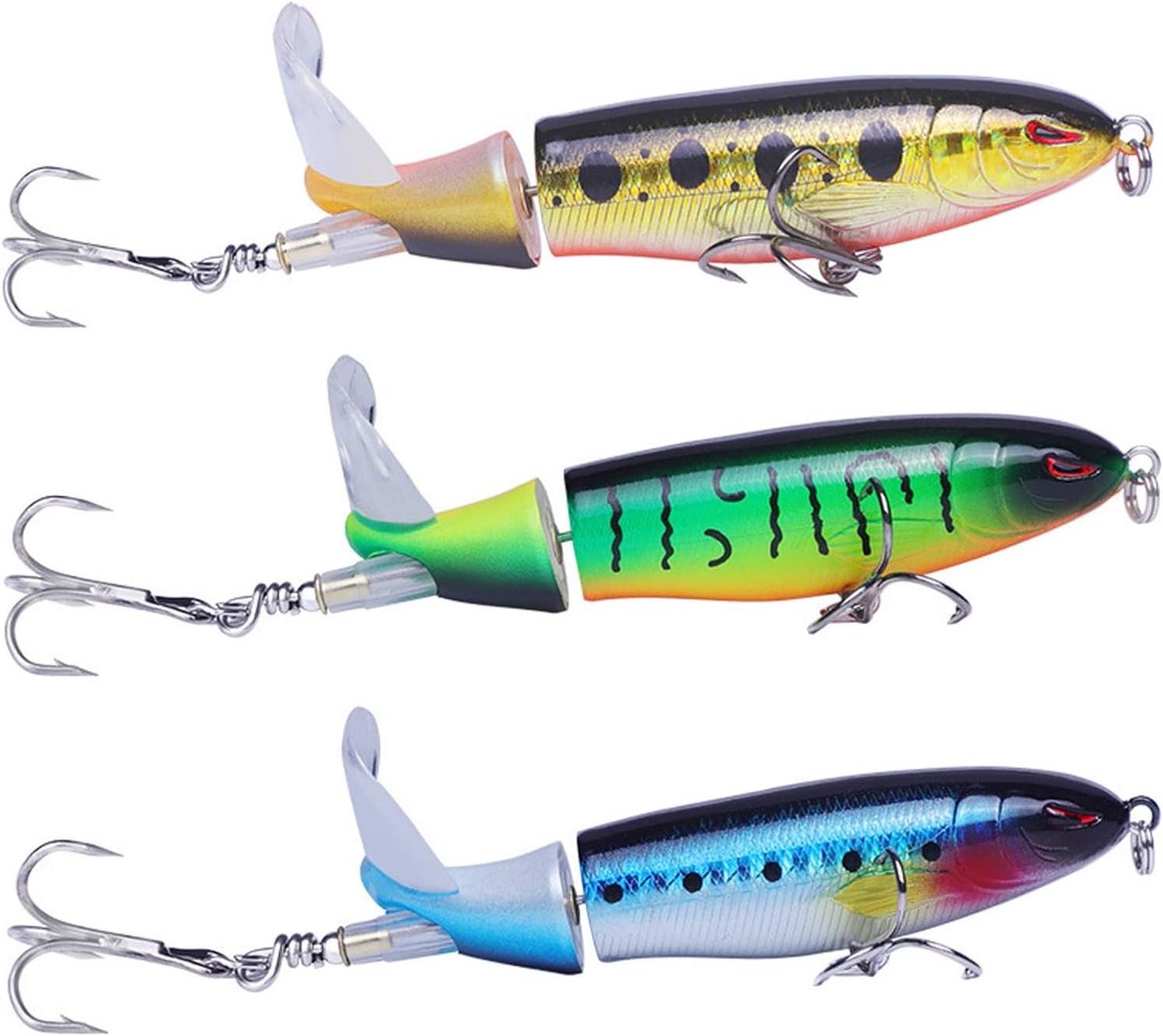 Set van 3 Bionische Vissersaas met Rotating Tail en Vissershaken, 11 cm, 15 g, Ideaal voor Zoetwater en Zeevisserij