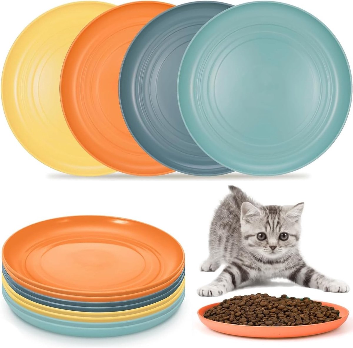 Set van 8 ondiepe kattenvoeders, ideaal voor nat kattenvoer, voorkomt snorhaarvermoeidheid, breed ontwerp voor voedsel en water, perfect voor kittens en volwassen katten