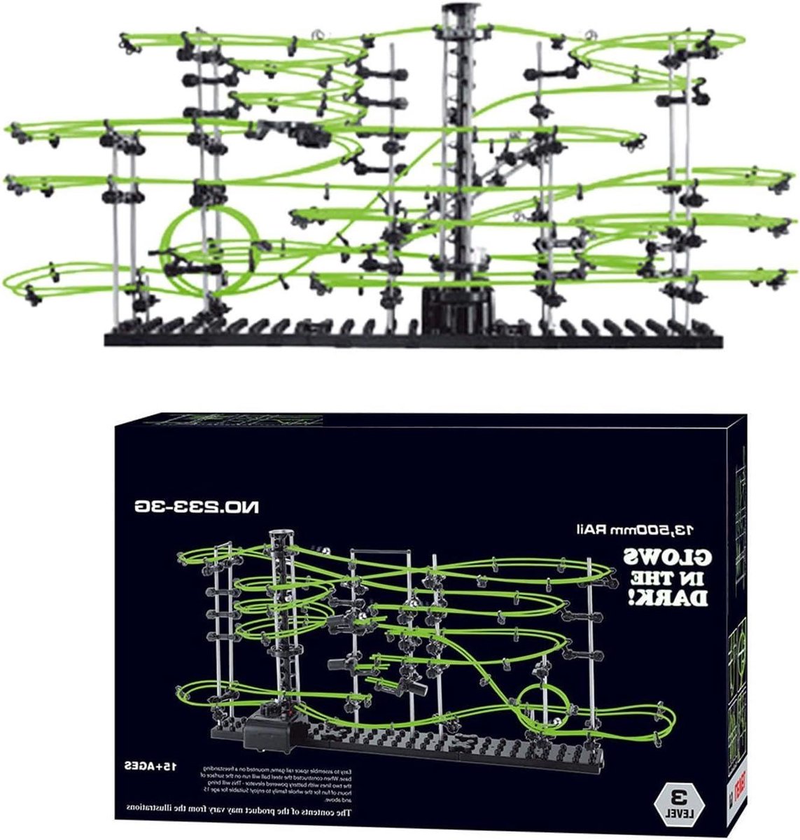 Knikkerbaan Batterijen - Speelgoed Achtbaan - Educatief Spel - Dynamische Actie - 41 x 30 x 8 cm - Zwart Groen