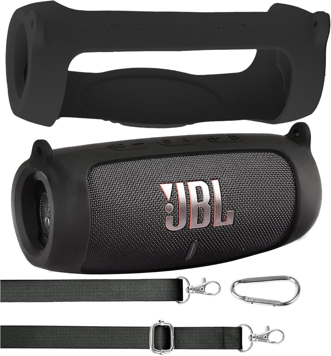 Draagbare Siliconen Beschermhoes voor JBL Charge 5 - Ultralicht, Met Karabijnhaak en Schouderriem - Ideaal voor Bluetooth en WiFi Speakers