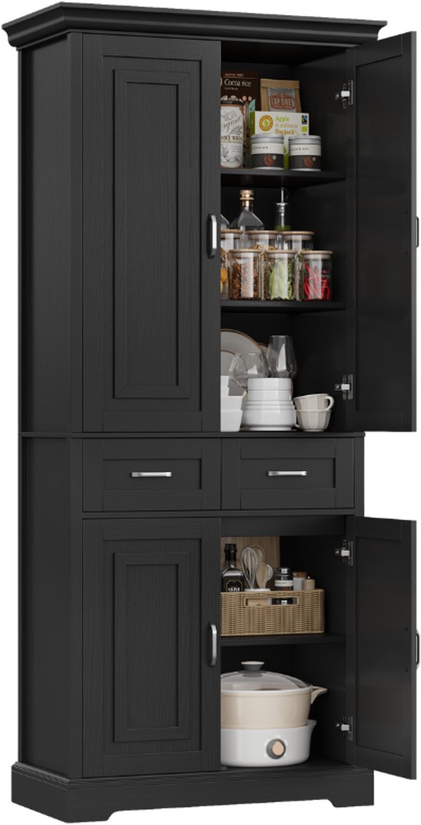 Getone Opbergkast – Voor Keuken, Badkamer of Woonkamer – Met 4 Deuren en Lade – 80x40x180,5 cm