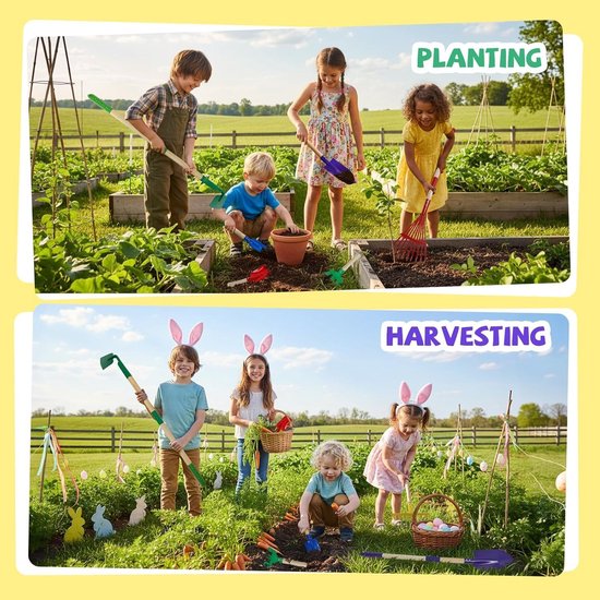 Thijox - 6-delige tuinset voor kinderen, kleurrijke tuinmeubels, veilig en duurzaam, ideaal voor buiten, speelplezier, kinderfeestjes, tuin, camping van Thijox — afbeelding 4
