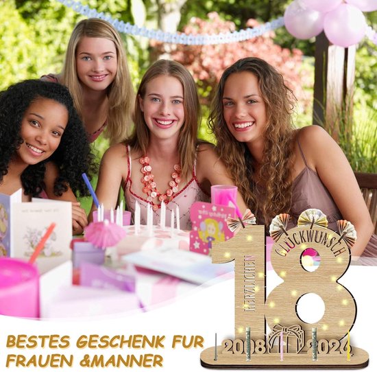 2026 18e verjaardagscadeau houten bord met led-gastenboek, geldcadeau, verjaardag, vrouwen en mannen, verjaardagsdecoratie, cadeaus voor 18e verjaardag, personaliseerbaar cadeau — afbeelding 5