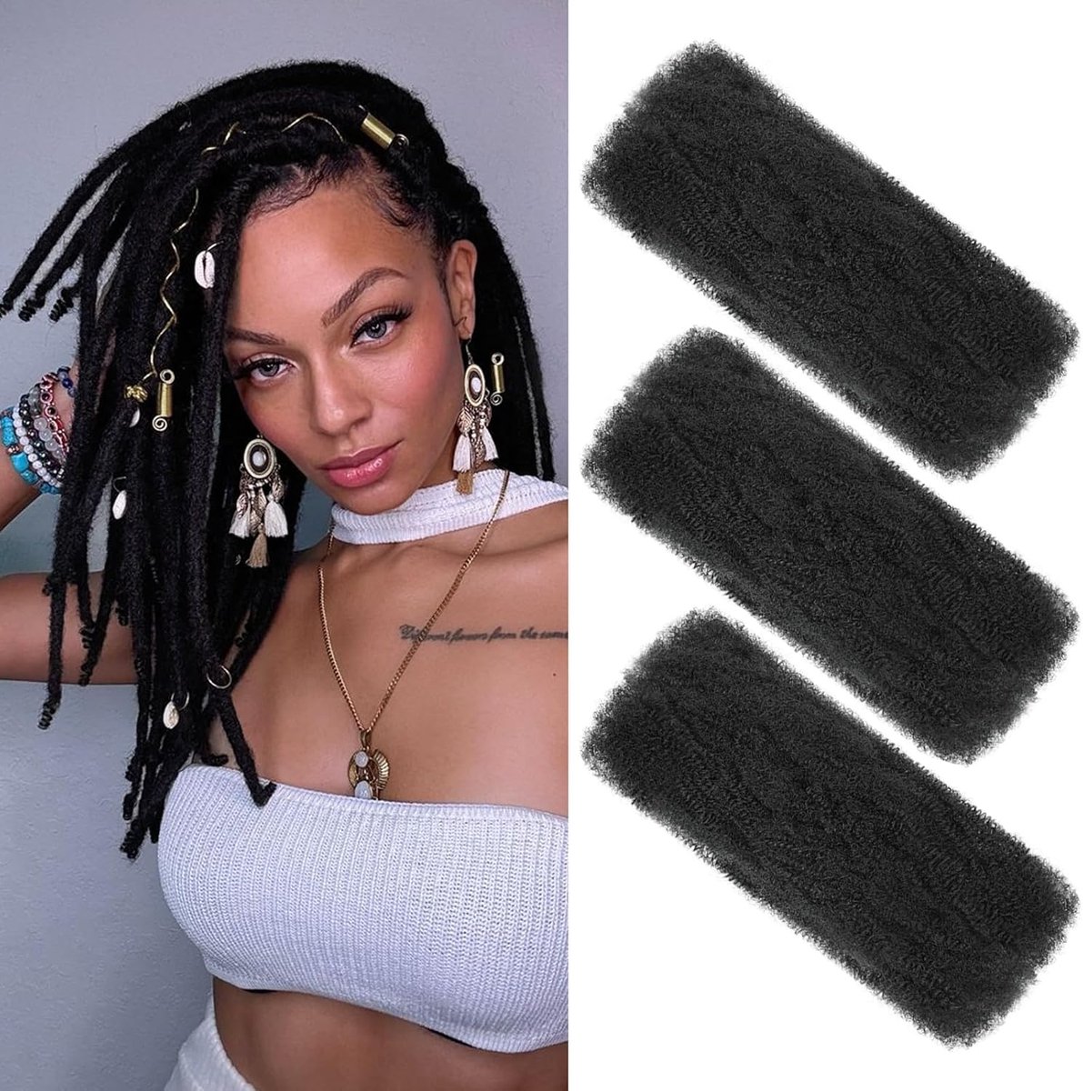 Kinky Curly Braiding Bulk Hair For Mini Twists Afro Kinkys Bulk Synthetic Hair Cuban Twist Hair Soft Locs Micro Spring Twist For Dreadlocks Loc Repair (1B#, 14 Inch (Pack of 3))