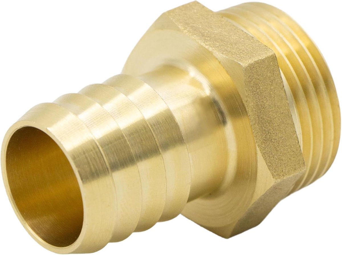 Slangaansluiting 16973, 1 1/4" AG x 32 mm tule, messing, 6-kant