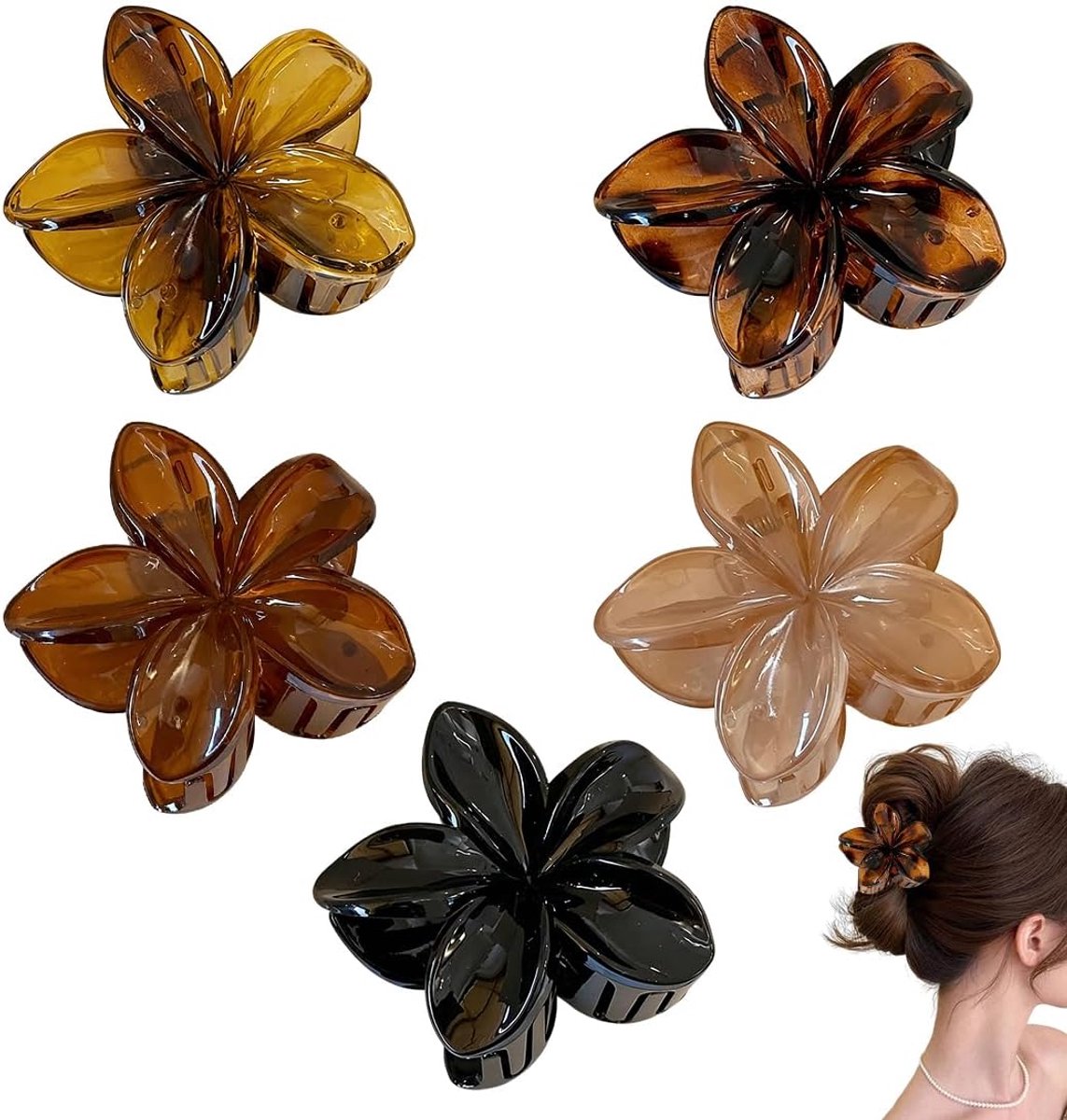 5 stuks bloemvormige haarspeldjes voor dames, 5 kleuren antislipspeldjes voor dames, accessoires voor meisjes en dames, elegante antislipspeldjes van kunststof