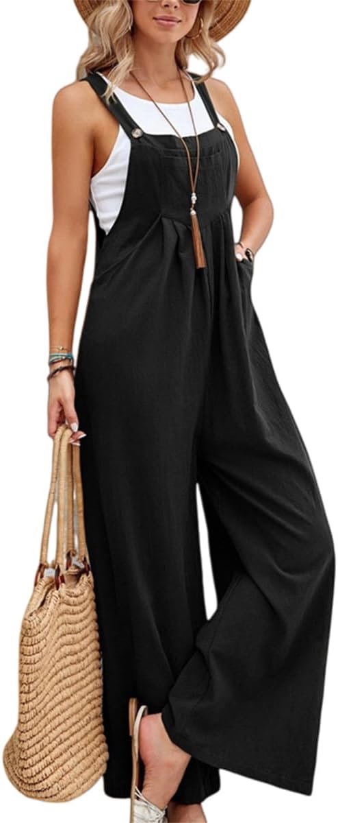 Tuinbroek voor dames, zomer, verstelbare overalls, met bretels, casual, losse broek, bib pants, lang, elegant, retro, wijde pijpen, jumpsuit, overall, met zakken