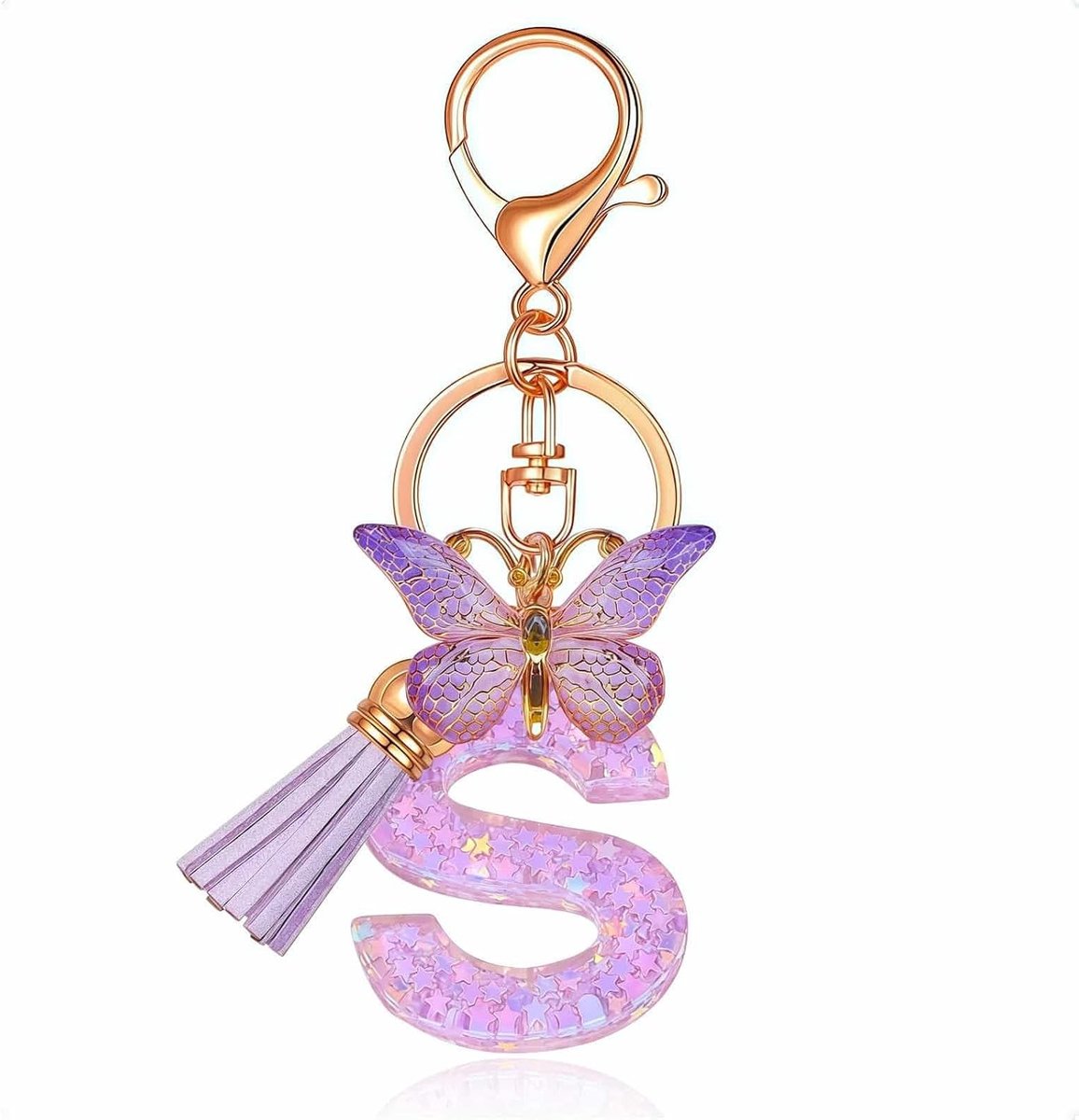 Sleutelhanger voor meisjes met letter en vlinder, initialen sleutelhanger voor vrouwen, gepersonaliseerde sleutelhanger, cadeau-idee voor meisjes en dames
