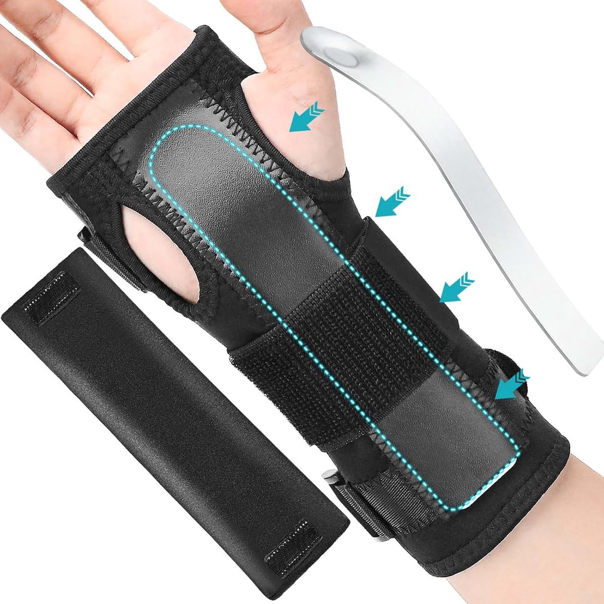 polsspalk voor de rechter/linkerhand, polsbrace met aluminiumspalk en zachte bekleding voor carpale tunnel, artritis, peesontsteking, verstuiking (1, L)