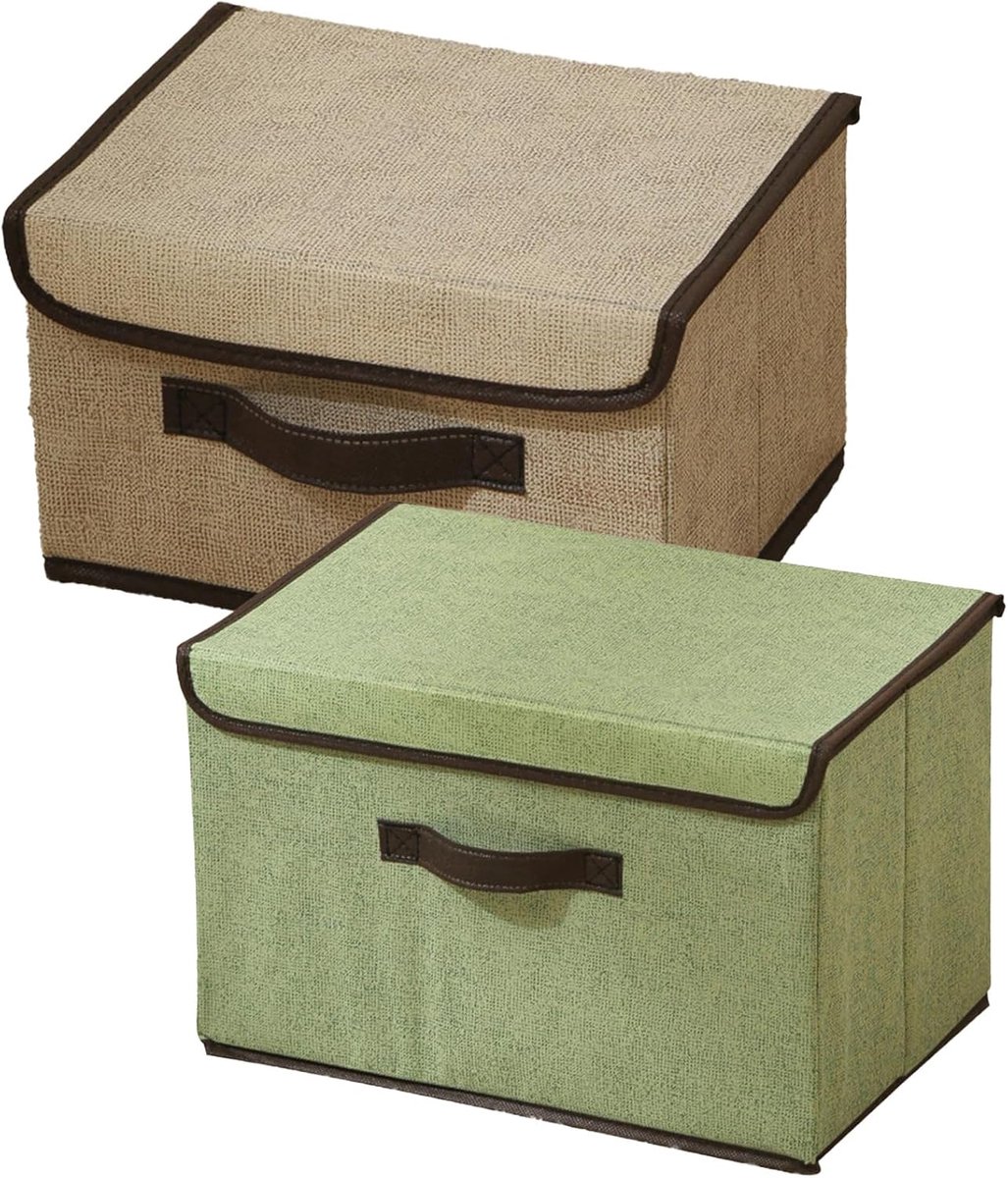 Opbergdoos met deksel, opbergdozen met handvatten, set van 2 opbergdozen, 27 x 20 x 16 cm, organizerdoos, opbergkisten met deksel, ordedozen voor kast, kleding (gemengde kleur)