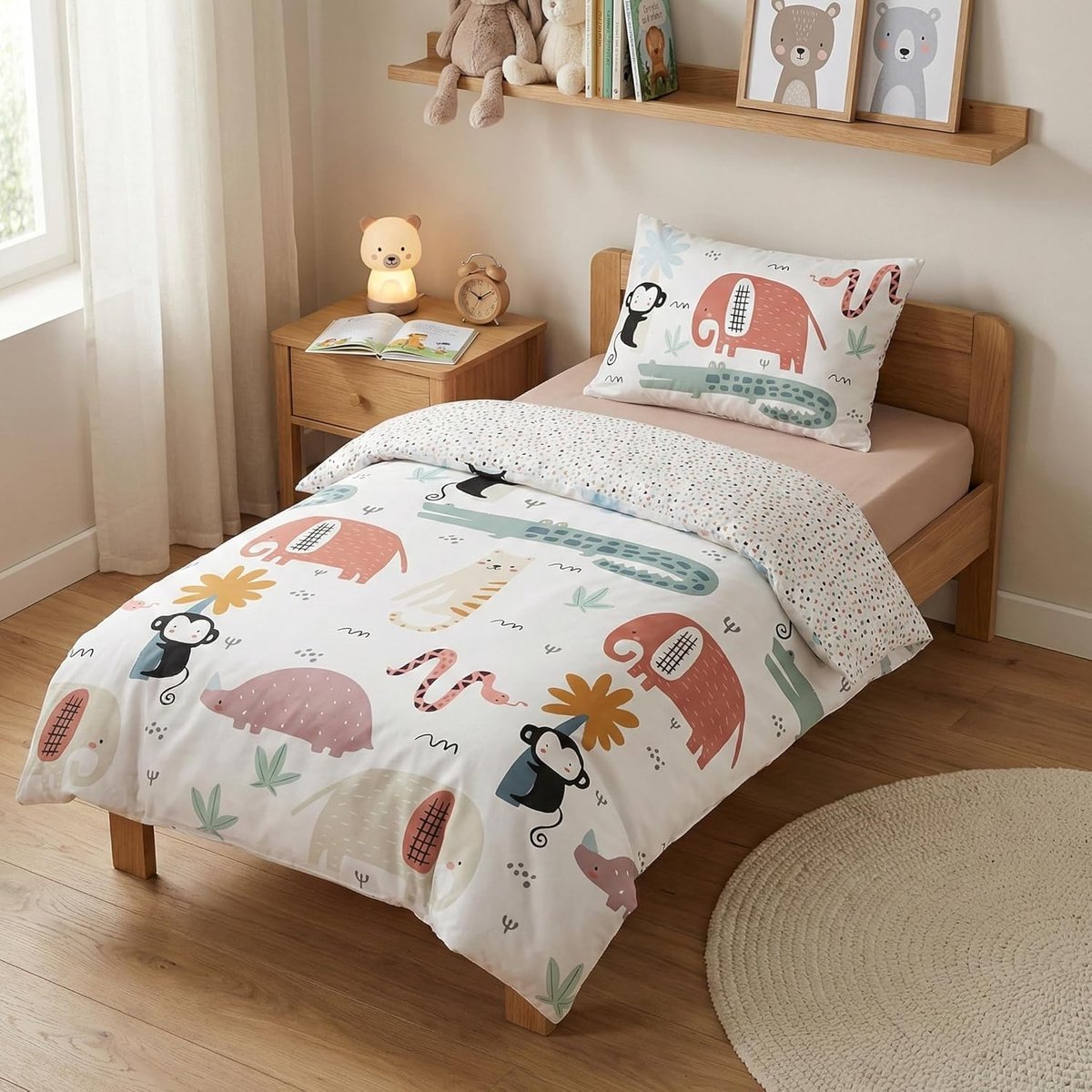 Animals Babydekbedovertrek 100x135 + Kussensloop 40x60 Olifant Aap | Baby beddengoed | Katoen Oeko-Tex | Krokodil jungle | Jongens & meisjes 0-3 | Ledikant | Cadeau | Machinewasbaar