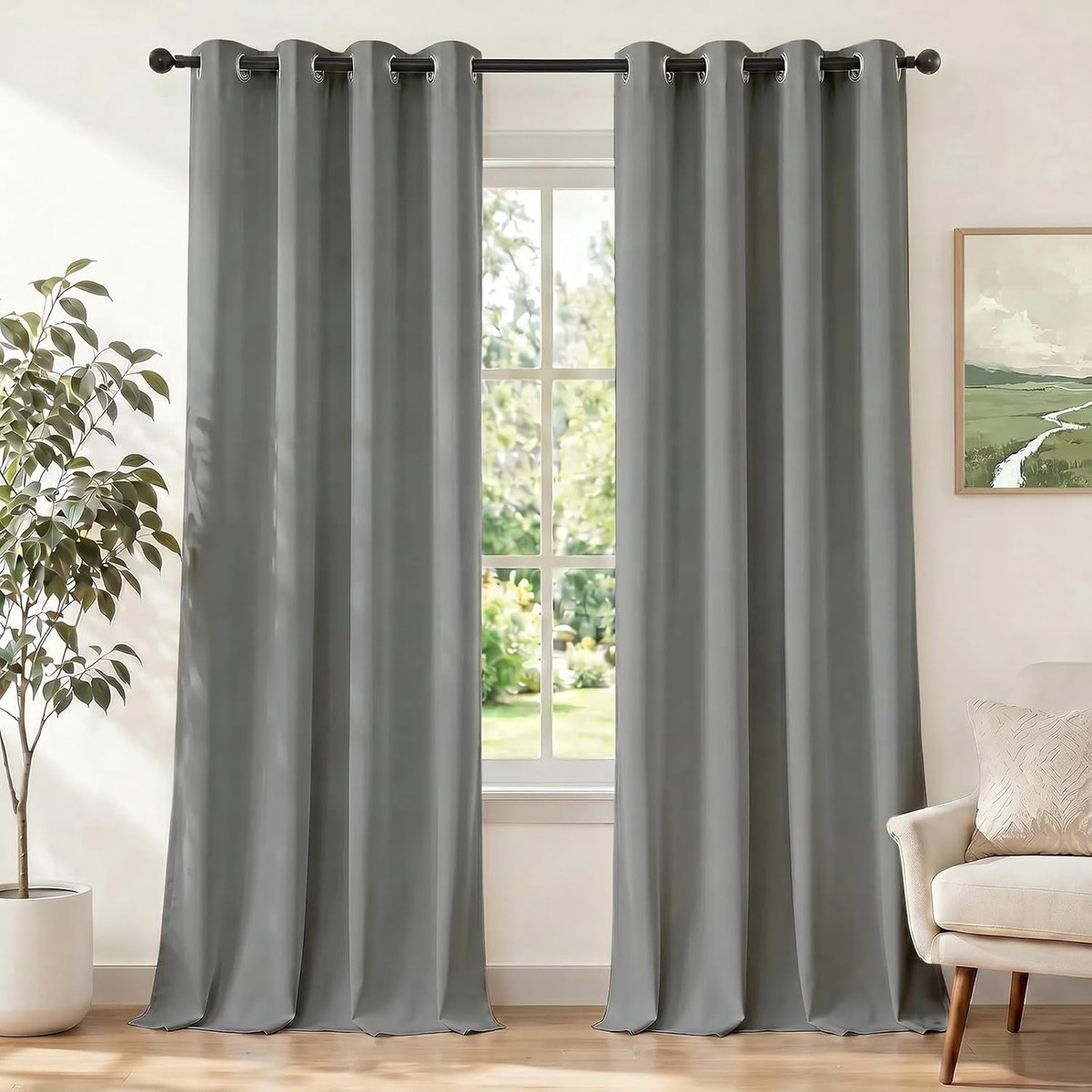 Gordijnen Kant En Klaar Set Van 2, 140x240cm, Gordijnen Verduisterend Met Ringen, Thermische Gordijn, Verduisteringsgordijn, Thermogordijnen, Deurgordijn Voor Slaapkamer Woonkamer, Lichtgrijs