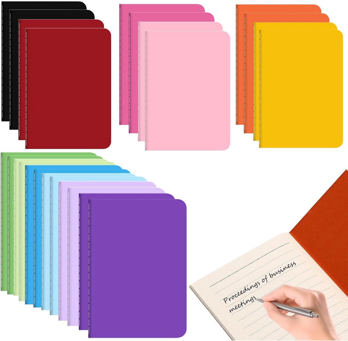 dogmoon Notitieblok, A6, blanco, 24 stuks, 14 cm x 9 cm, 12 kleuren, draagbaar schoolschrift, A6, kladboek, klein, voor kinderen, studenten, school, kantoor