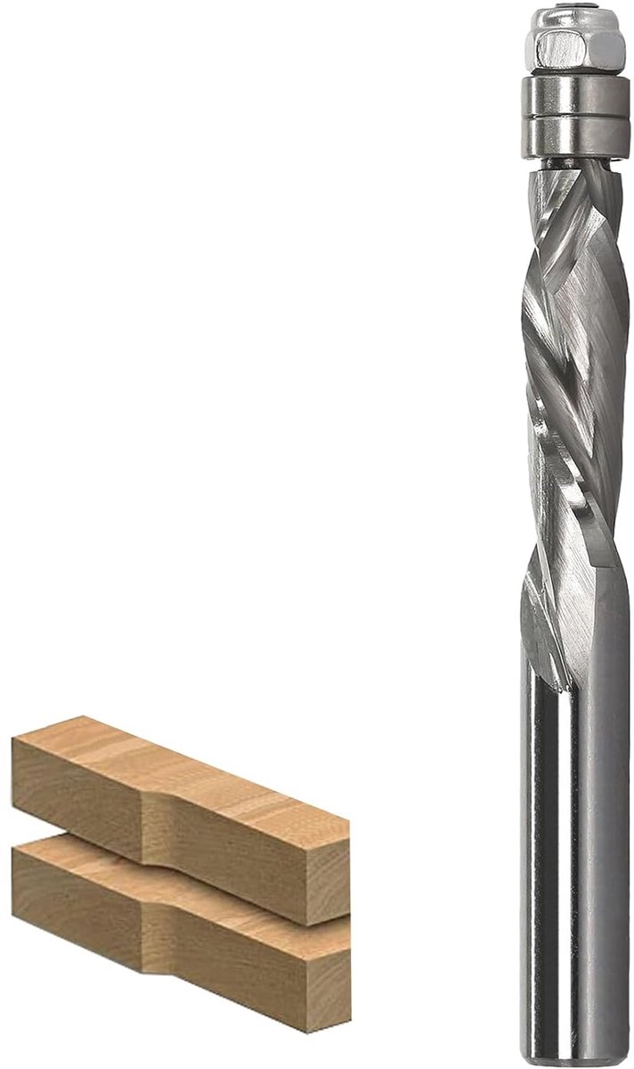 SnelShoppen - Spiraal-kantenfrees 8 mm schacht met up & down compressie-cut, 8 mm snijdiameter, 28,6 mm snijlengte, dubbele kogellagers voor houtbewer