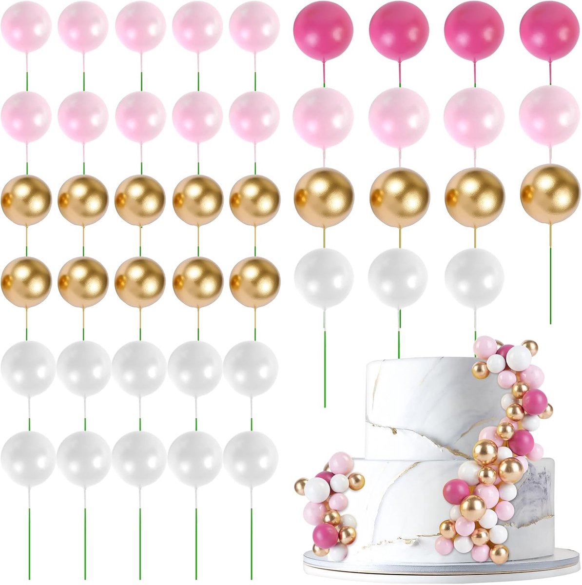Bal ballen taarttoppers, 45 stuks mini-ballonnen voor cake en cupcakes, jubileum, verjaardag, feest, babyshower