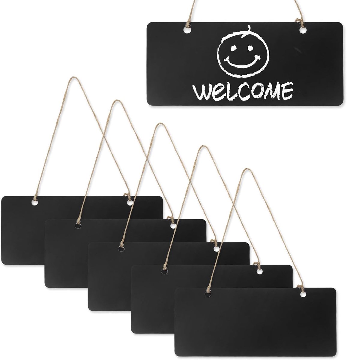 Krijtborden, aan beide zijden, klein, 6 stuks, 18 x 8 cm, krijtbord om op te hangen, klein krijtbord, deurbordje, kan als herinneringsborden, woondecoratie | Krijtbord om op te hangen, klein krijtbord, deurbord voor herinneringsborden, woondecoratie