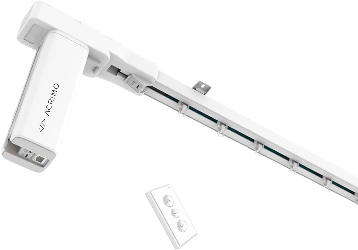 SnelShoppen - ACRIMO gemotoriseerde gordijnrail met afstandsbediening - Moderne raambekleding, elektrisch, 3 meter, wit, voor woonkamer, slaapkamer, k