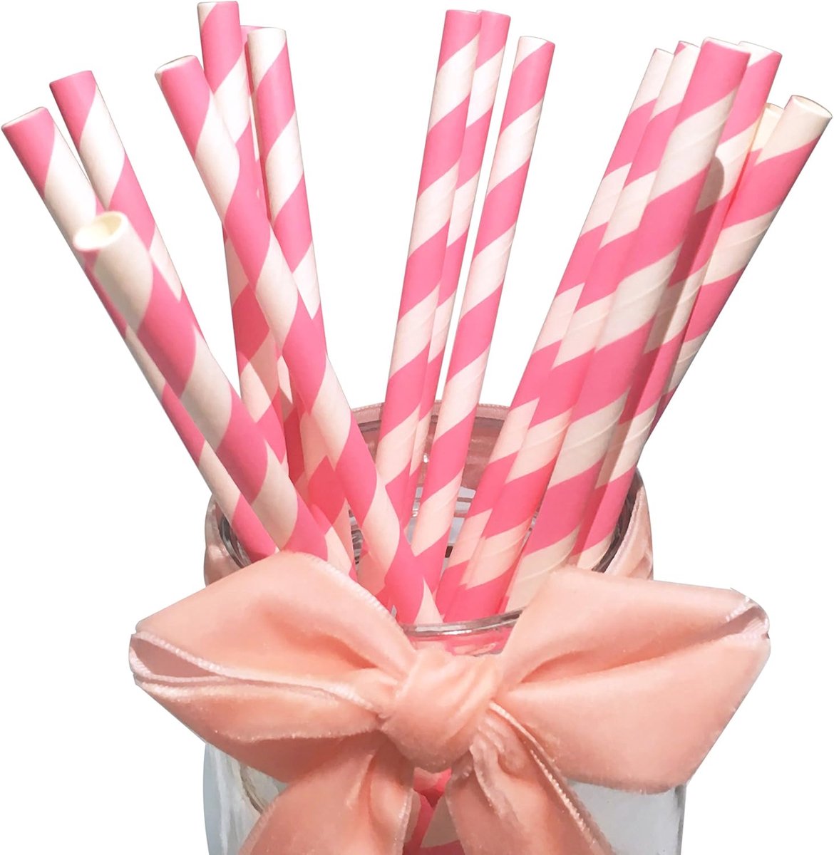 Rietjes,100 Stuks Biologisch Afbreekbaar Roze Rietje voor Glazen Pot, Verjaardag, Bruiloft, Kerstmis, Feest en Feest