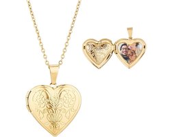 Hart Medaillon Ketting Vintage Gegraveerde Medailles Hanger Lockets Custom Foto Gouden Charm Die Beeld Houdt Foto Aangepaste Memorial Sieraden voor Vrouwen