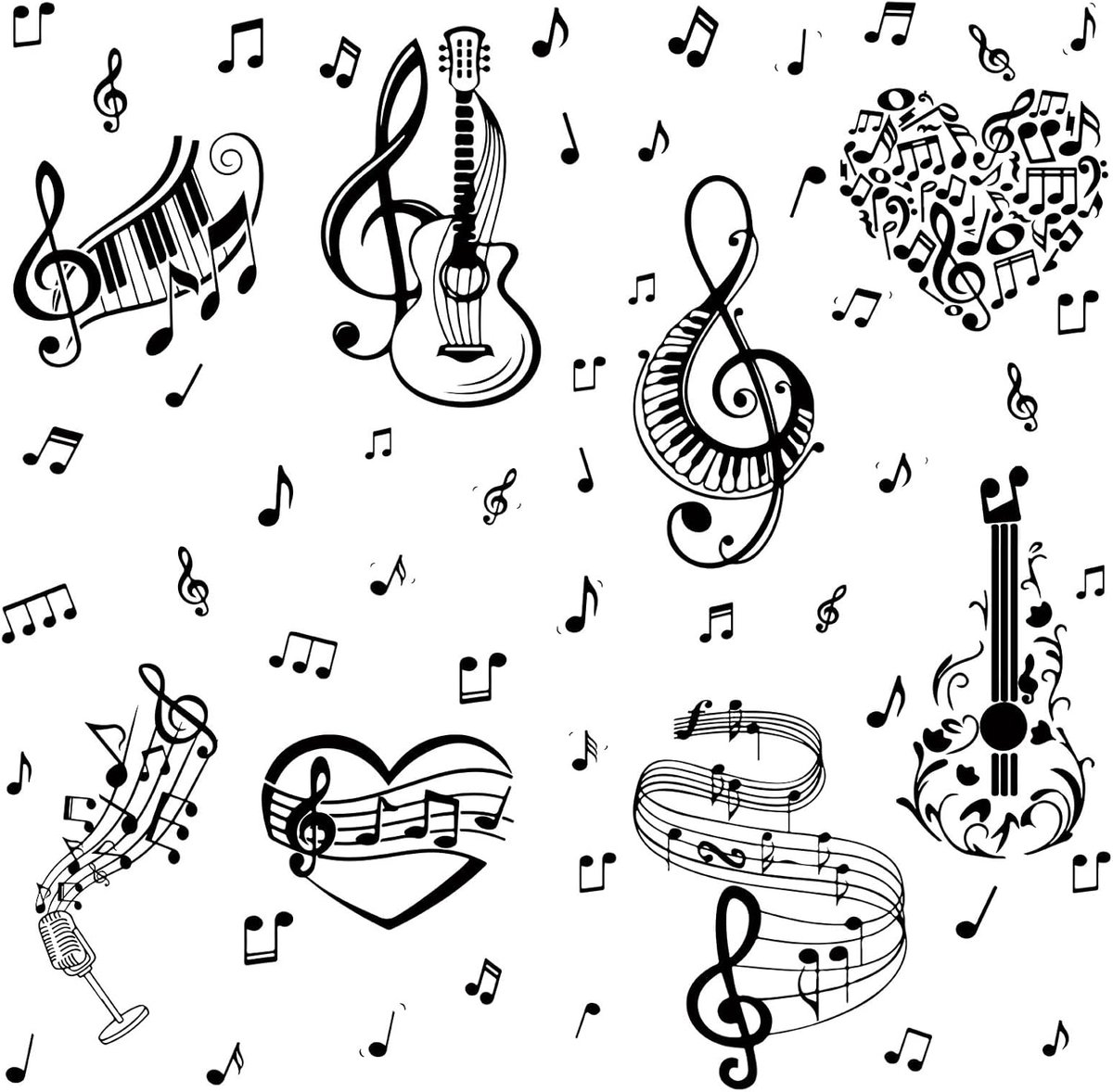 Muurstickers PVC waterdicht zelfklevende raamdecals piano gitaar hart peel-and-stick verwijderbaar voor klaslokaal woondecoratie slaapkamer badkamer muurdecoratie
