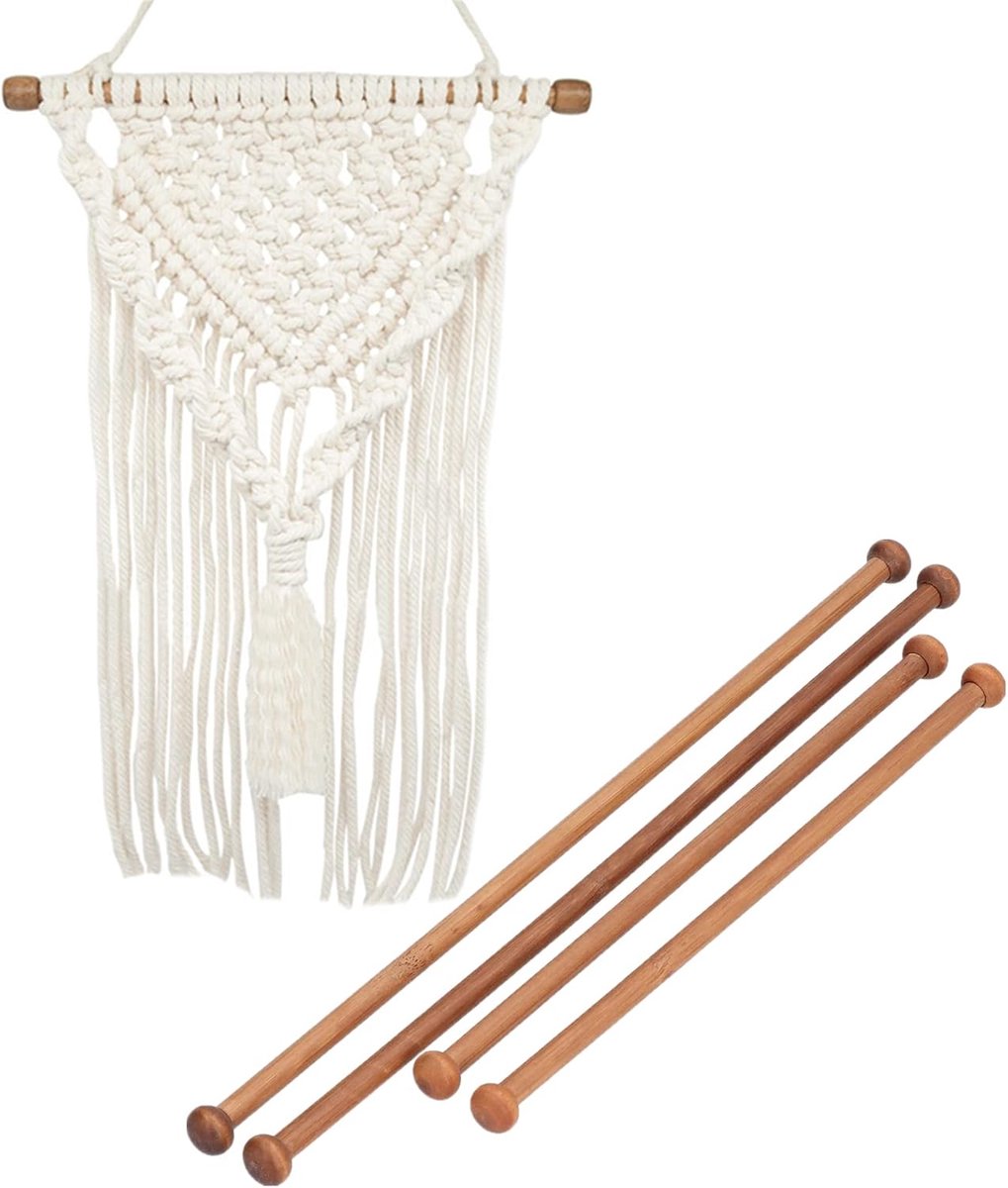 Houten deuvelstaven, Gladde houten staven met kralen voor macramé, 4 stuks, Onbehandeld hout, Houten stokken voor DIY kunst en decoratie