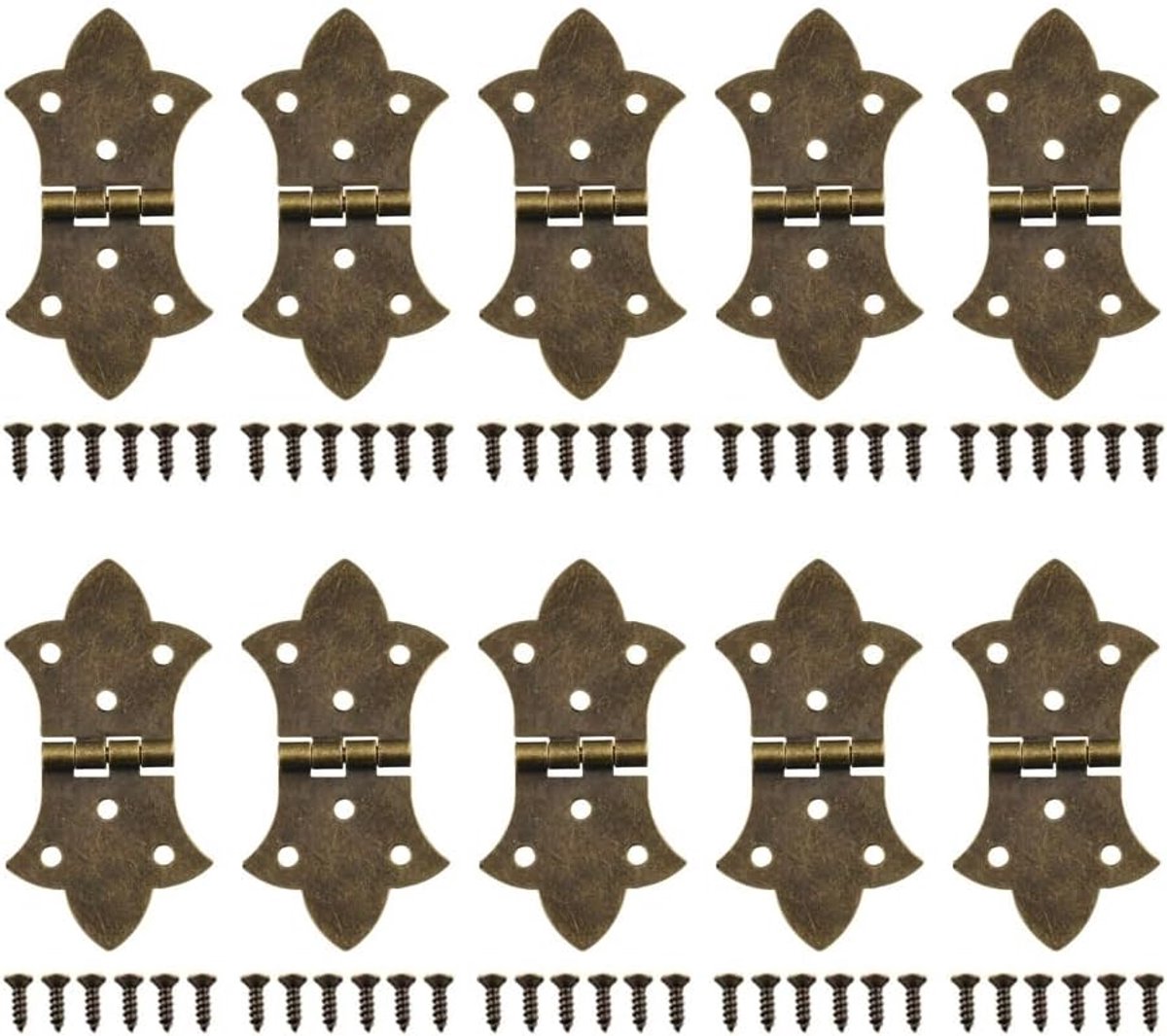 Scharnieren, 10 stuks retro vlinder decoratieve scharnieren met schroeven, kleine meubelscharnieren voor houten juwelendoos, kastlade, brons