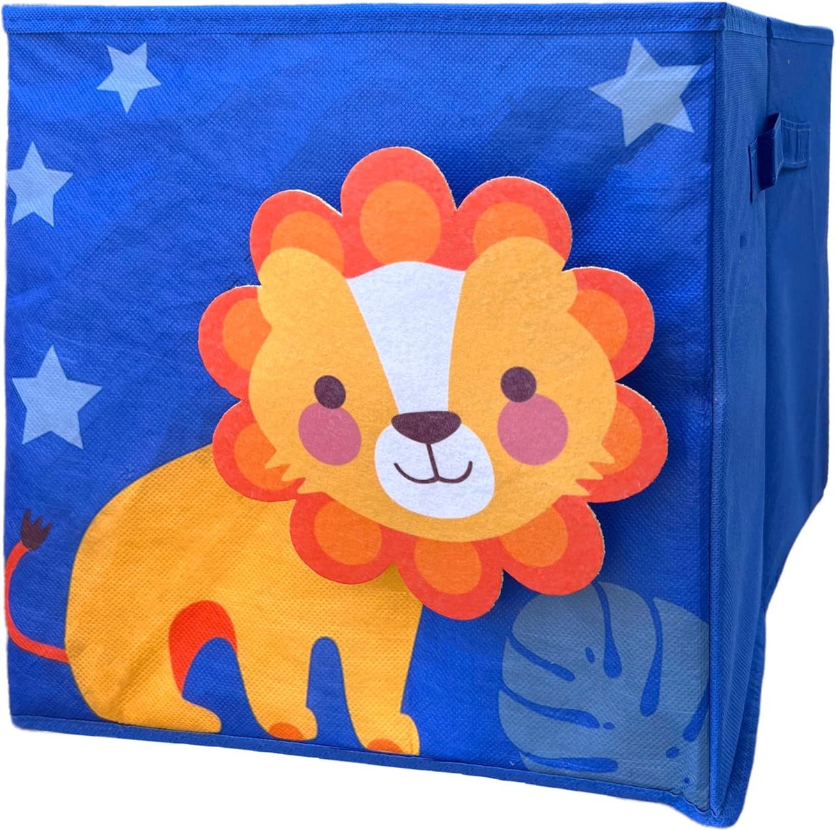 Kinderopbergdoos, speelgoedbox, speelgoedkist voor de kinderkamer, opvouwbaar, met motief (blauw - leeuw)