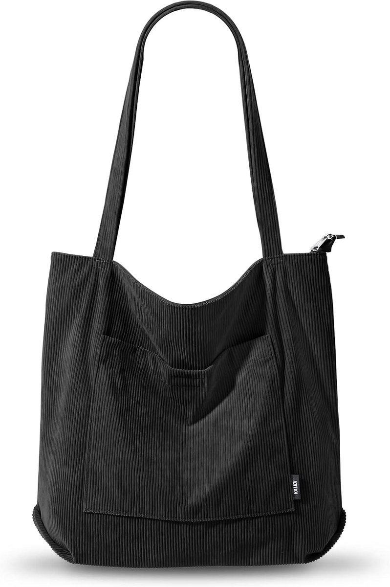 SnelShoppen - KALIDI Corduroy tas voor dames, schoudertas met ritssluiting, waterdichte tote bag, grote shoppertas met zakvak voor werk, kantoor, reiz