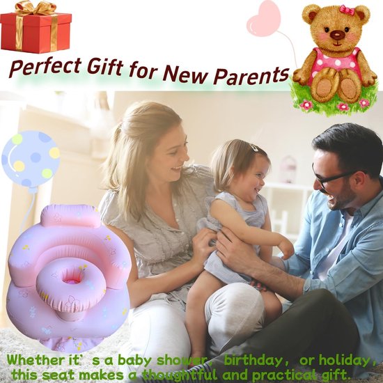 babyzitje voor baby's van 4-24 maanden, ingebouwde luchtpomp, rugsteun voor baby's, peuterstoel om op te zitten, babydouchestoel buitenstoel, vloerzitje, geschenken (roze bloemenbakje) — afbeelding 4