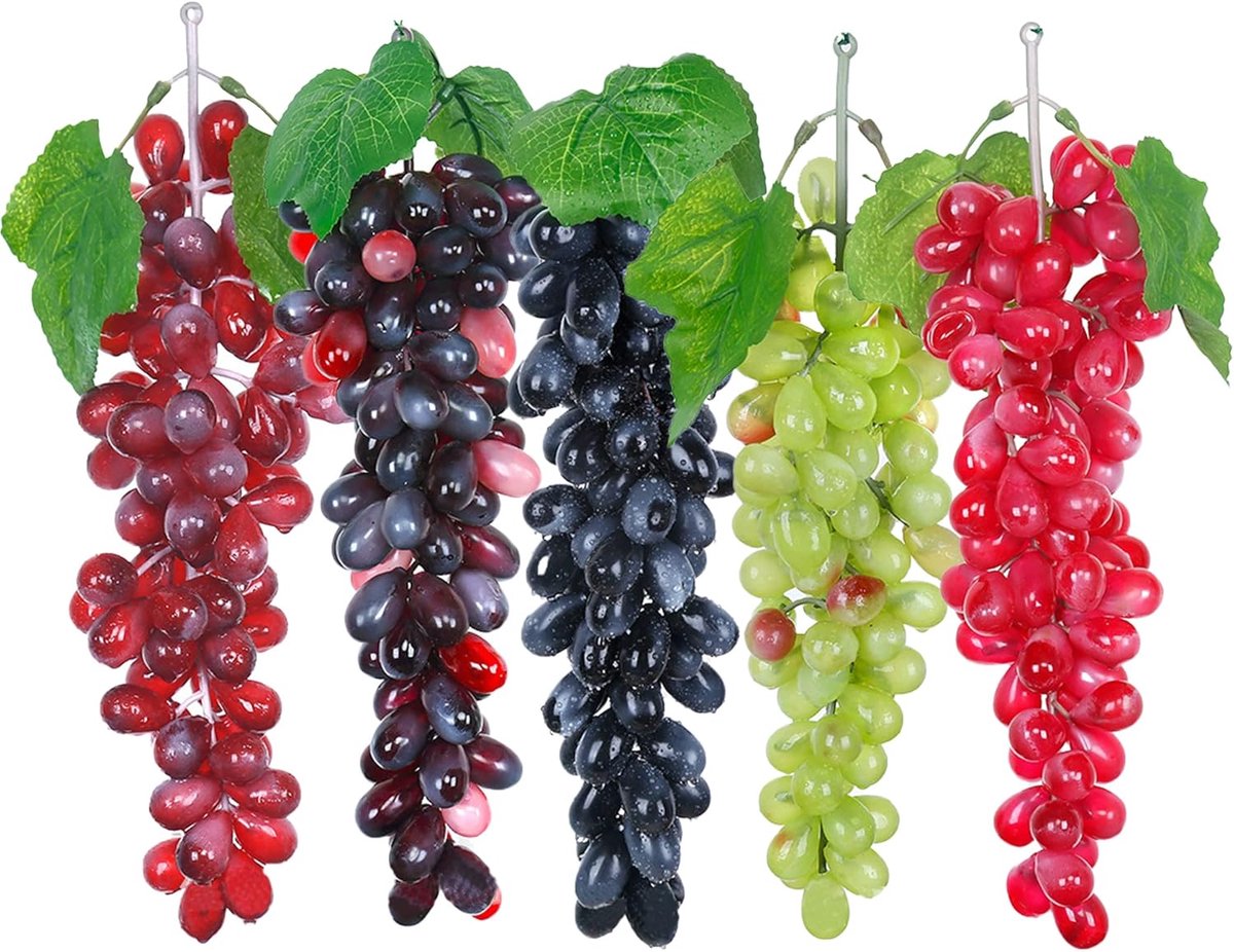 Woohome Kunstdruivenset, 8-pack simulatiedruiven, decoratieve druiven, hangende ornamenten en 2 stuks druivenbladeren voor bruiloftsfeest, huisdecoratie, fotorekwisieten (stijl 4)