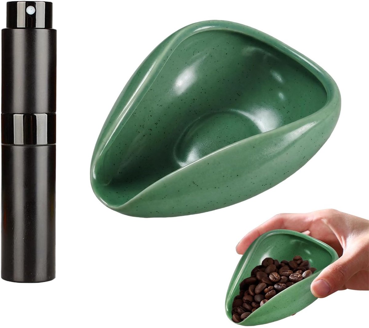 doseerbekerset, 2 stuks keramische koffiebar accessoires, koffie doseerschaal met spuitfles, espresso maatbeker, voor hotel, eetkamer en geschikt voor koffieliefhebbers (donkergroen)