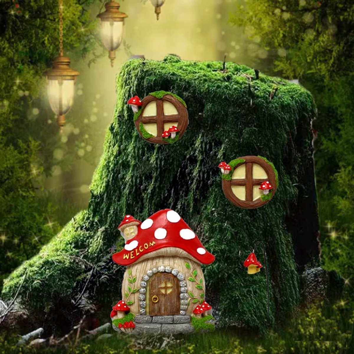 Beelden Raamdeur Fairy Tuin Kabouters Accessoires Decor, Boom Gezicht Outdoor Indoor Muur Decoratie, Kunst Tuin Sculptuur Standbeelden Beeldjes Gift Glow in