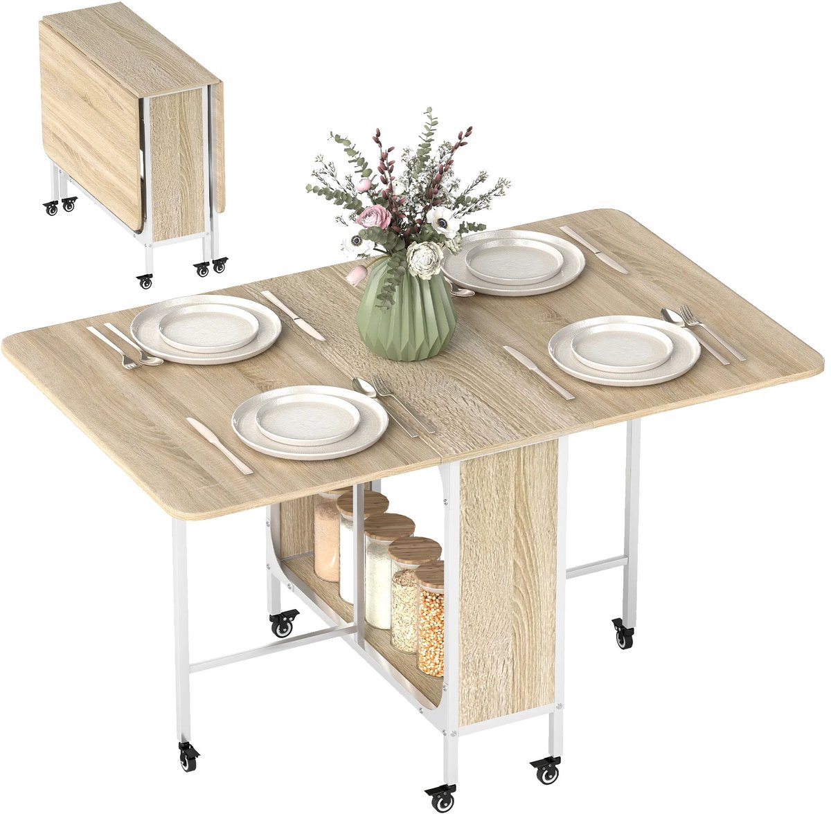 Atlasyx keukentafel - Eettafel - Inklapbare tafel - Klaptafel - Keukentafel - Vouwtafel - 130 x 80 x 74 cm - Natural Wood
