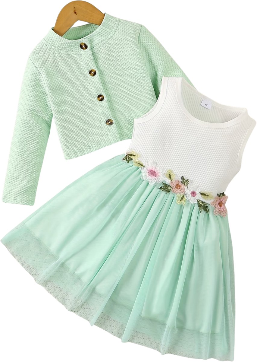 Currero Zomerjurk Meisjes Zomerjurken Kinderen Jurk Meisje Ibiza Stijl Sundress Kinderkleding Lichtgroen 4 Jaar