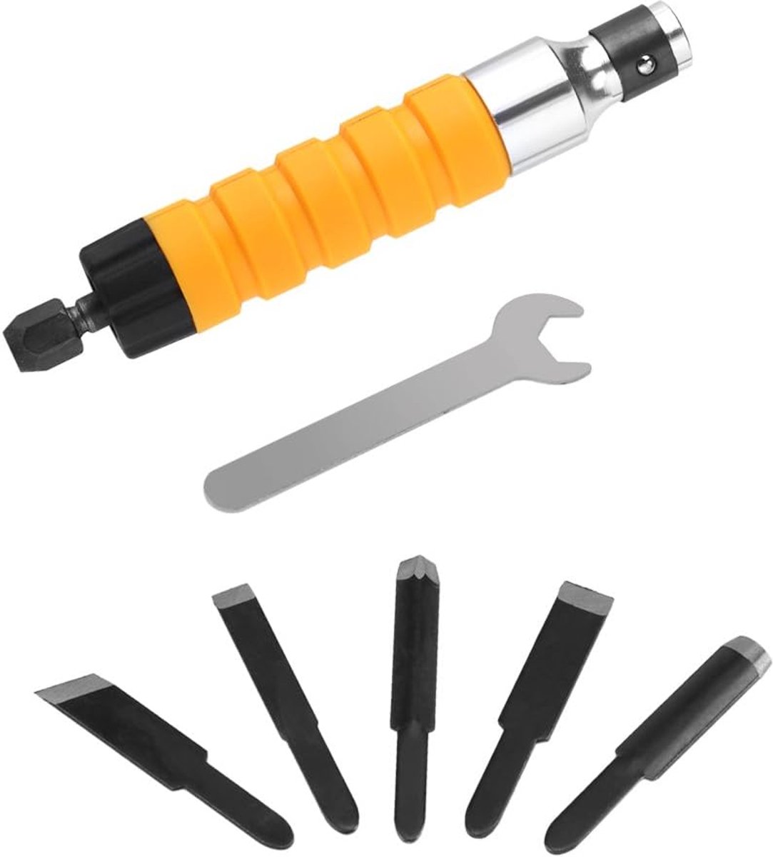 Deze 5-delige set Geschikt voor houtbeitels, snij- en graveergereedschap bevat handgereedschap dat geschikt is Geschikt voor elektrische boormachines en kan worden gebruikt Geschikt voor doe-het-zelf kunst- en knutselprojecten.